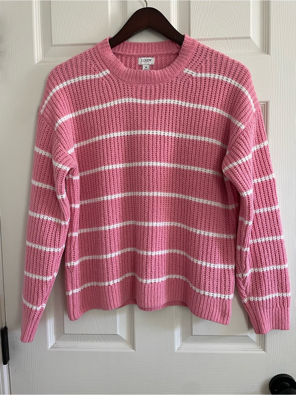 J.Crew Pink & White Striped Chenille Sweater Size M